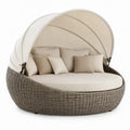 Rond buitenligbed met zonnedak 180 x 180 x 150 cm – Taupe/Crème