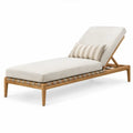 Verstelbaar teakhouten ligbed met beige polyester kussens, 200 x 75 x 34 cm