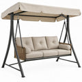 3-zits schommelbank met luifel, 230 x 140 x 170 cm, beige en zwart