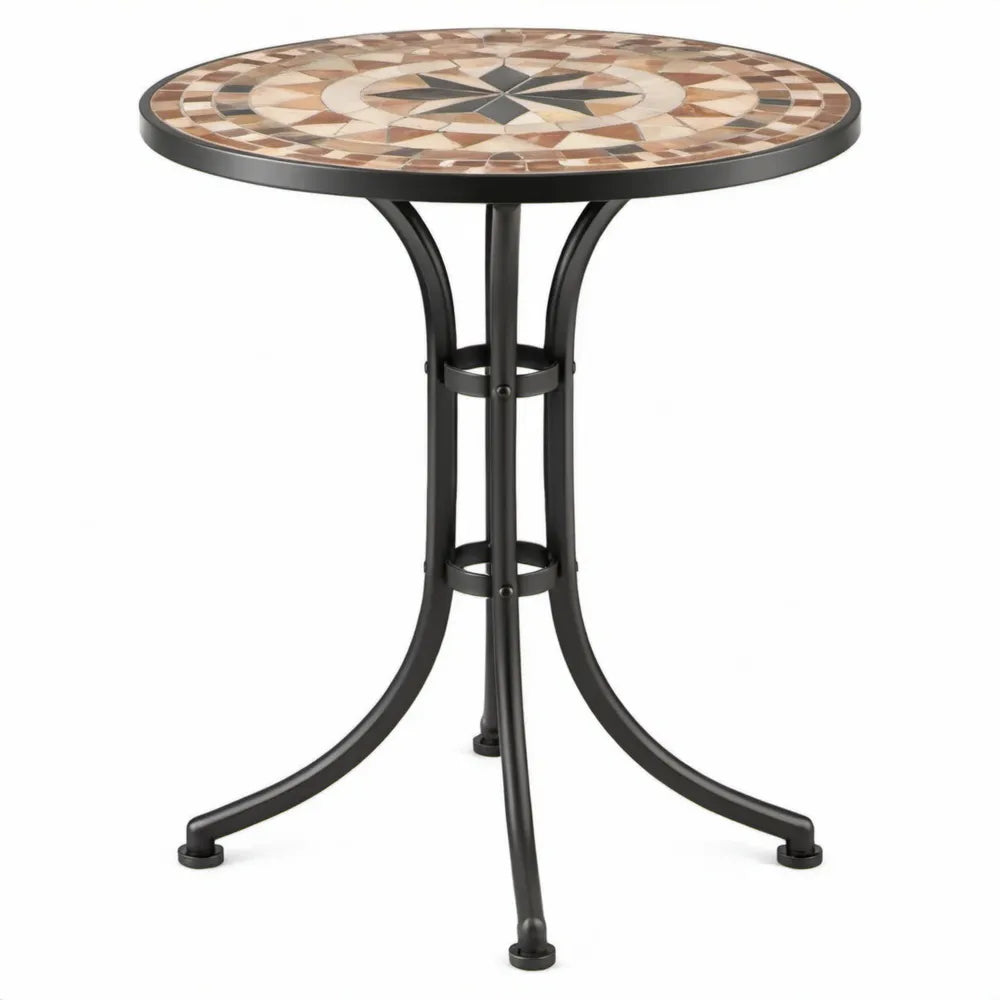 Ronde bistrotafel Ø 60 x H 70 cm met keramisch mozaïek en zwart stalen onderstel