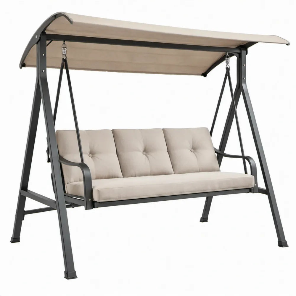 3-zits tuinschommel met luifel 170 x 110 x 153 cm Beige/Zwart