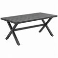 Rechthoekige tuintafel 180 x 90 x 75 cm van zwart aluminium met lattenblad