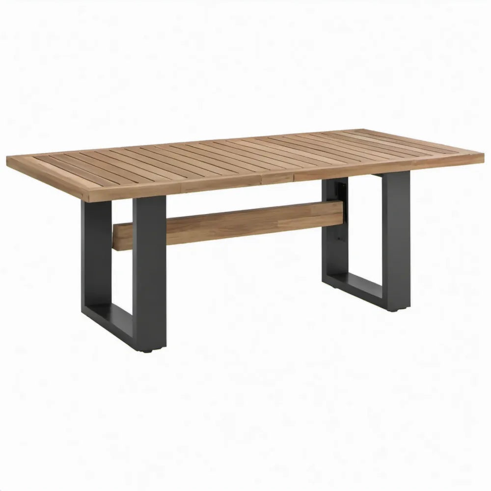 Rechthoekige tuintafel 180 x 90 x 75 cm van naturel acaciahout en zwart staal