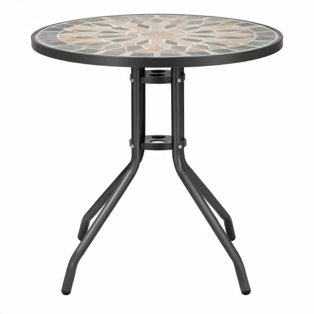 Ronde tuintafel met mozaïekblad Ø 60 x 70 cm – Zwart, grijs en beige