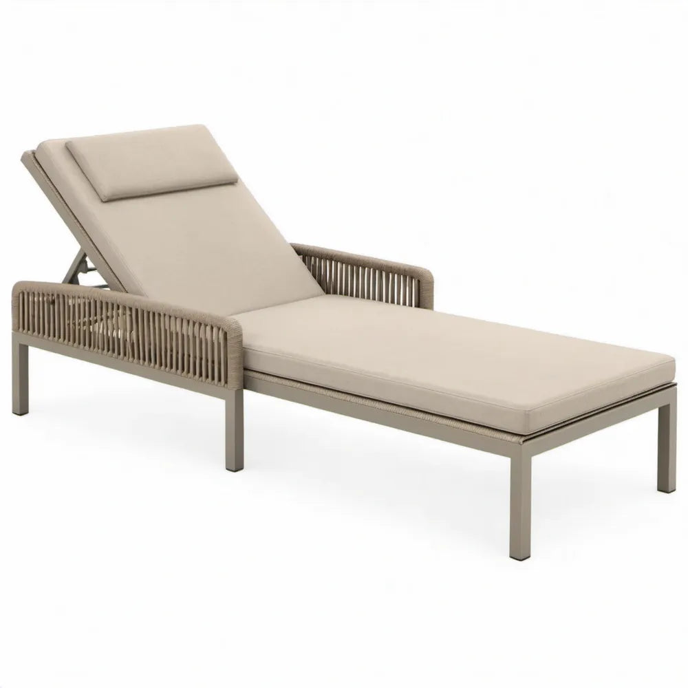 Verstelbaar ligbed met armleuningen en kussens, 200 x 75 x 95 cm, beige