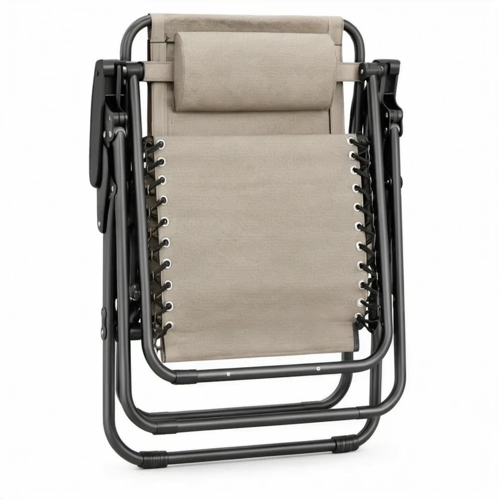 Opvouwbare verstelbare ligstoel met hoofdsteun, 165 x 65 x 110 cm, taupe/zwart