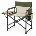 Opvouwbare campingstoel met zijtafel en zijorganizer, 80 x 50 x 85 cm, groen/beige/zwart