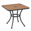 Vierkante tuintafel 70 x 70 x 73 cm van massief acaciahout en zwart gepoedercoat staal