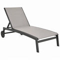 Aluminium ligbed met verstelbare rugleuning en wielen, 200 x 65 x 32 cm, Grijs/Zwart