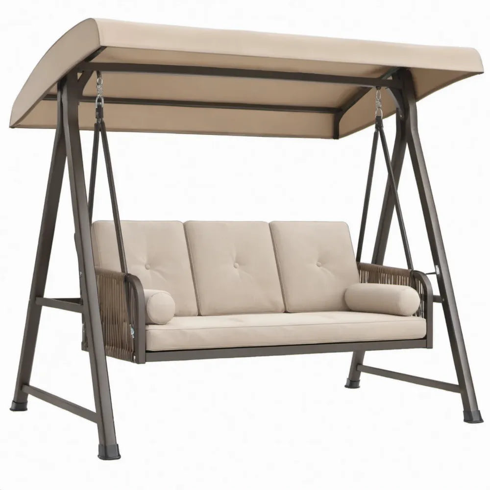3-persoons tuinschommel met luifel, 200 x 120 x 170 cm, beige/zwart