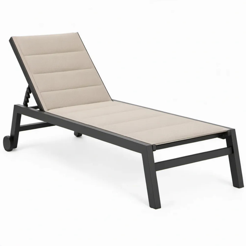 Verstelbaar aluminium ligbed met wielen, zwart/beige, 195 x 65 x 35 cm