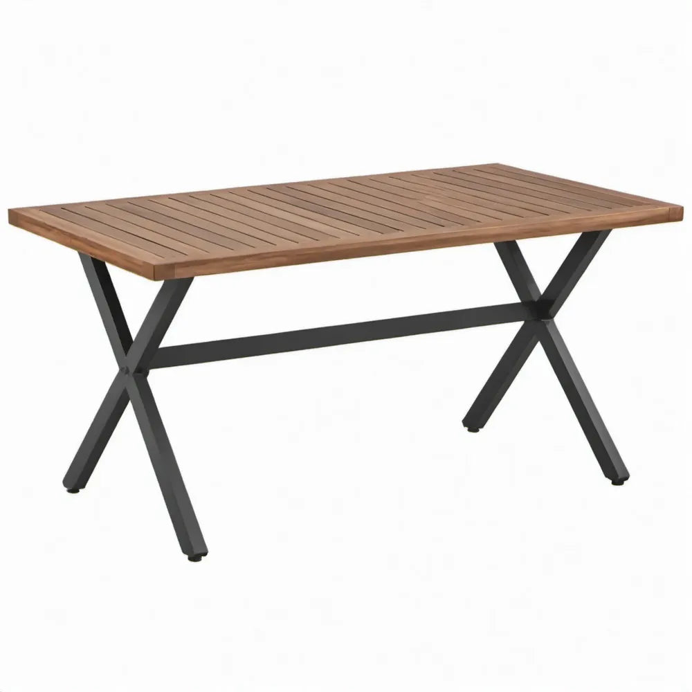 Rechthoekige tuintafel 150 x 90 x 75 cm van acaciahout en staal - Bruin/Zwart
