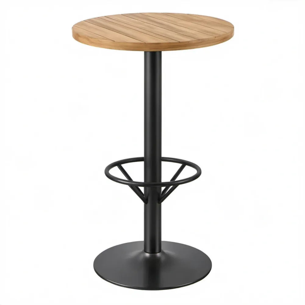 Ronde statafel 60 x 110 cm van massief acaciahout en staal – Naturel/Zwart
