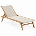 Verstelbaar ligbed 200 x 65 x 35 cm van massief acaciahout met crème polyester canvas