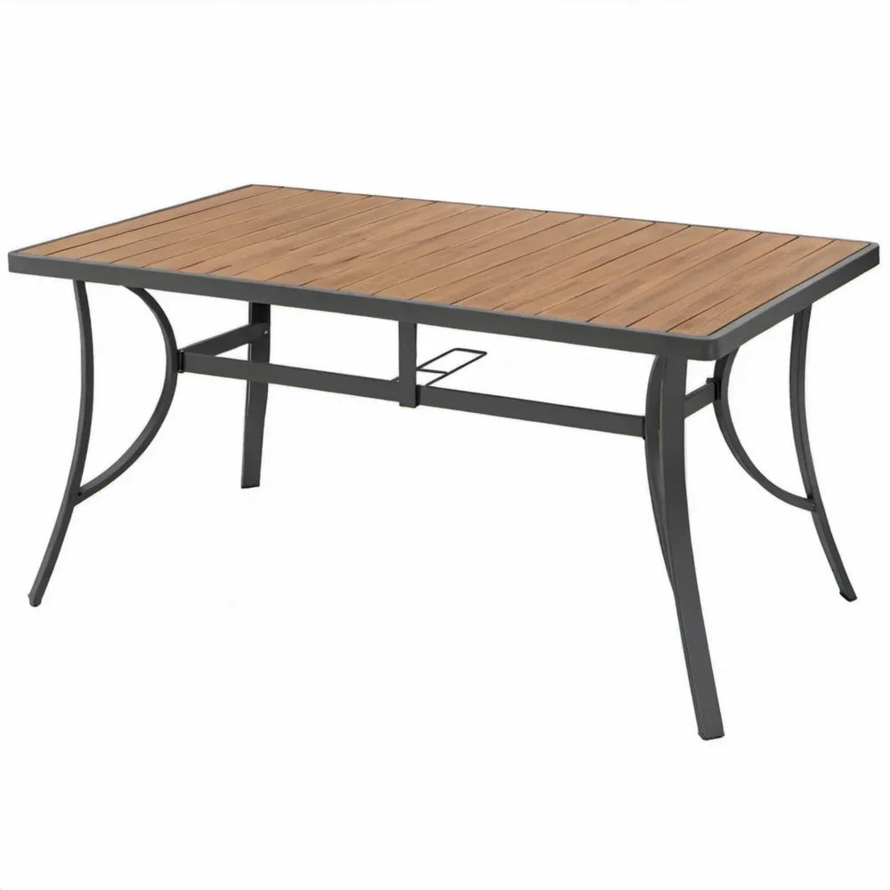 Rechthoekige tuintafel 150 x 90 x 74 cm van acaciahout en gepoedercoat staal – Bruin/Zwart