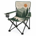 Inklapbare campingstoel met bekerhouder en gaasvak, 90 x 85 x 55 cm, groen/crème/zwart/oranje