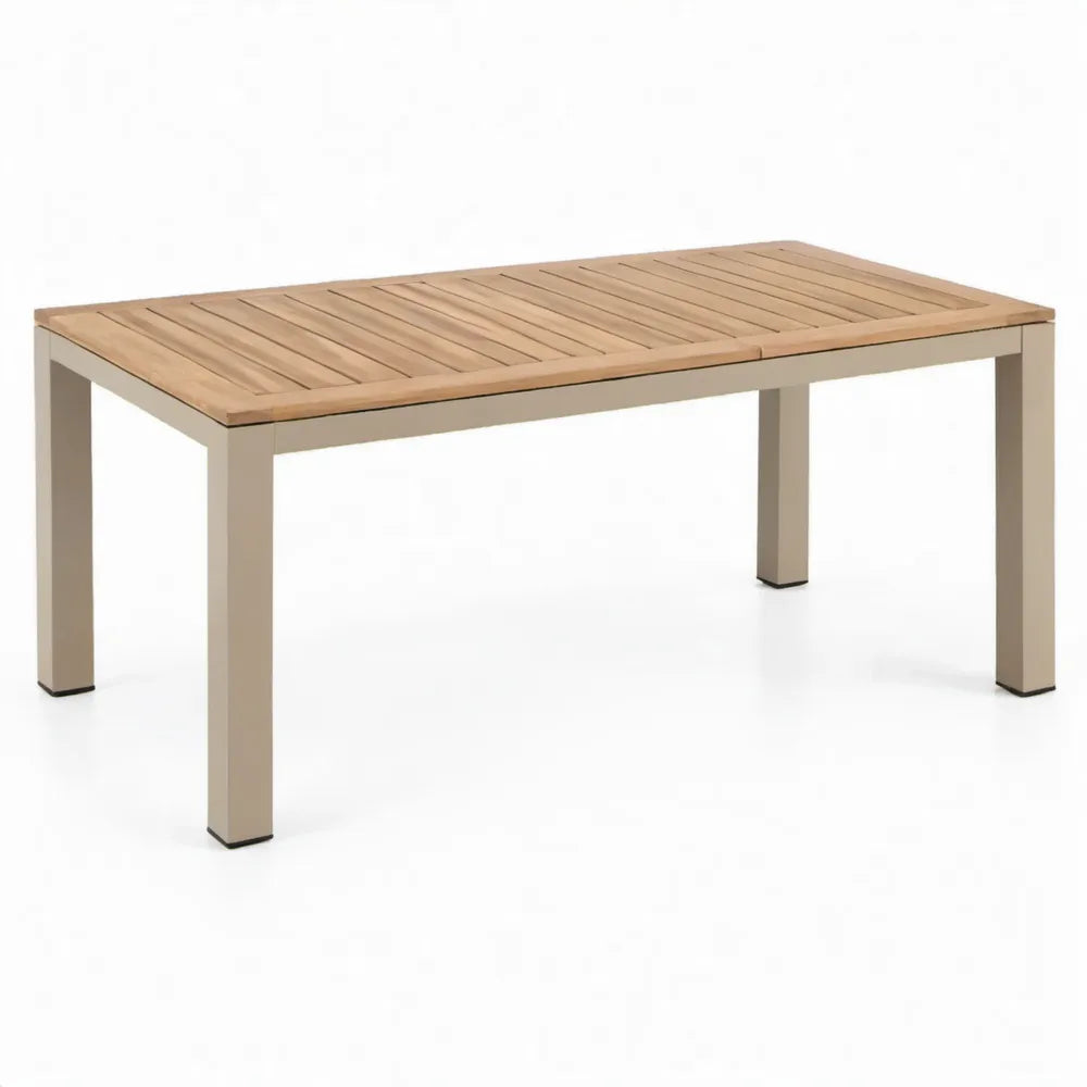Rechthoekige tuintafel 160 x 90 x 75 cm van naturel acaciahout en beige aluminium