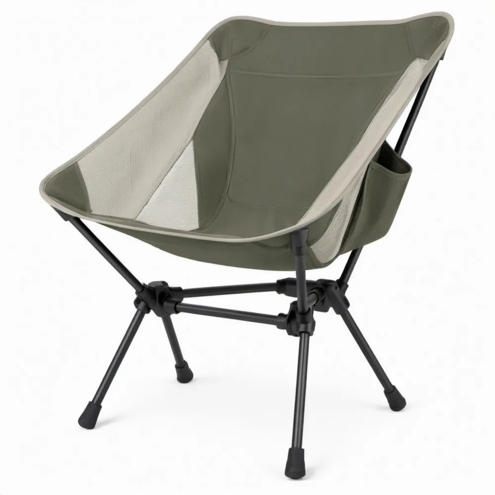 Opvouwbare campingstoel met bekerhouder 55 x 55 x 65 cm Olijfgroen/Zwart/Lichtgrijs